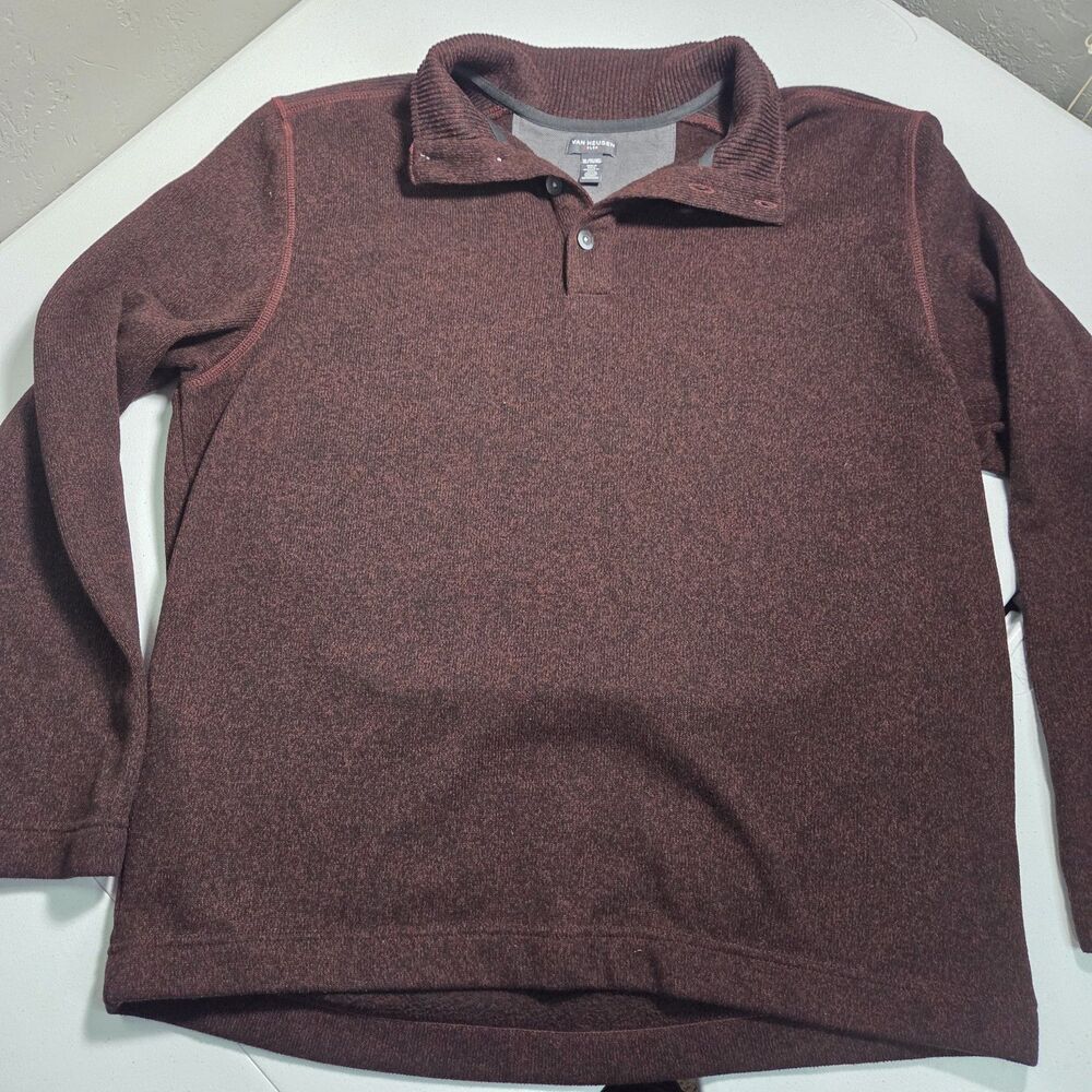 ​Van Heusen Flex Sweater Fleece Mens XL Burgundy Heather Snap Henley
